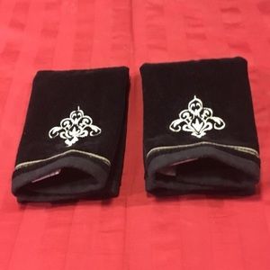 2 Black & Gold Embroidered Finger-tip Towels